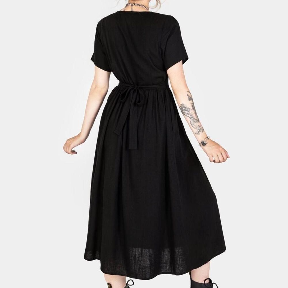Disturbia Rowan Black Linen Blend Midi Dress Size 8 Whimsigoth Prairie Goth - Picture 2 of 7
